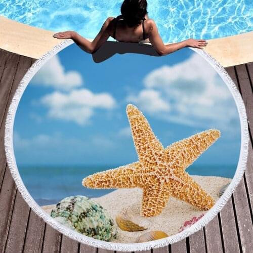 3D Starfish Lovely Cartoon Ocean Microfiber 150cm Round Beach Bath Towel Yoga Mat Large Adults Kids Toalla tassel Printed T267