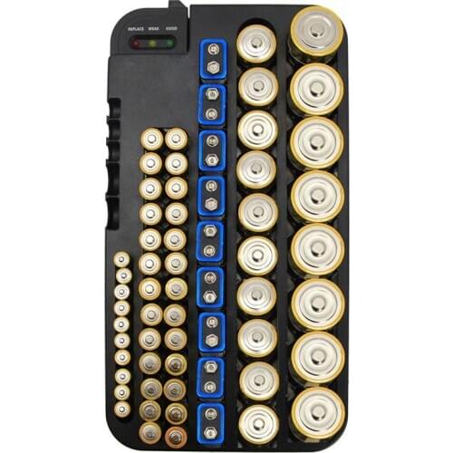 72 Various Sizes Holes Battery Organizer Storage Case with Removable Battery Tester