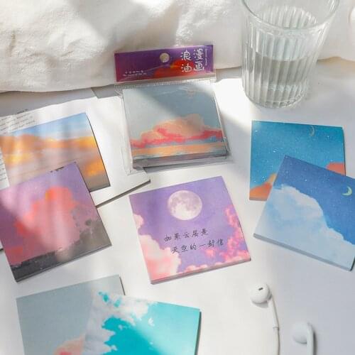90 sheets/set Romantic Scenery Oil Painting Memo Pad Self Adhesive N Times Sticky Notes Office Decor To Do List Planner