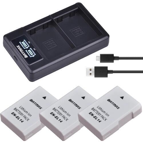 3Pcs EN-EL14 EN-EL14a ENEL14 White Battery +LED USB Dual Charger for Nikon D3400 D3300 D3100 D5600 D5100 D5200 D3200 P7000 P7100