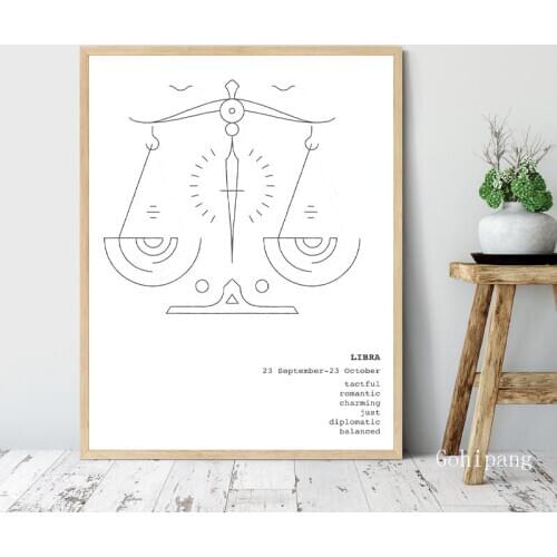 Astrology Gifts Libra Zodiac Art Canvas Prints Libra Zodiac Birthday Gift Astrology Wall Art Painting Nordic Style Poster Decor