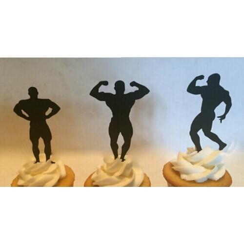 Body Builder Silhouette Cupcake Toppers Party Picks bridal shower wedding engagement birthday toothpicks decor