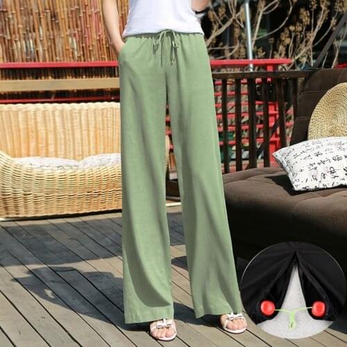 Spring Summer Outdoor Sex Wide Leg Pants Zipper Open Crotch Trousers For Women Couples Lovers Date Sexy Clothing Exotic Apparel