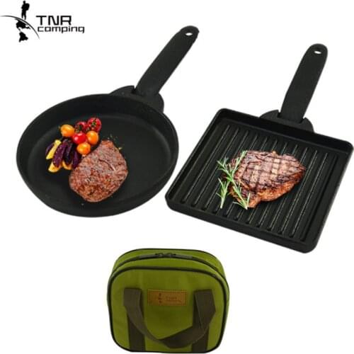 Outdoor Camping BBQ Cast Iron Steak Plate Non-stick Frying Pan Fried Egg Bakeware Outdoor Picnic Barbecue Tray set