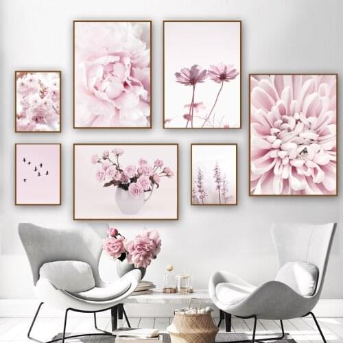 Flowers Rose Peony Chrysanthemum Sky Bird Wall Art Canvas Painting Nordic Posters And Prints Wall Pictures For Living Room Decor