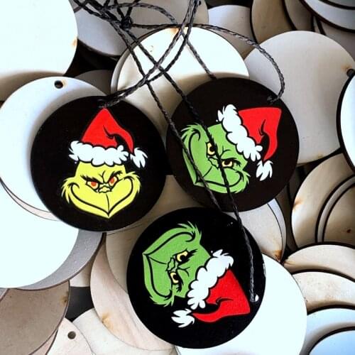 Wooden Grinch Signs 8CM *3MM Funny Christmas Gnome Holiday Grinch Ornament Stock Bulk Order Wholesale