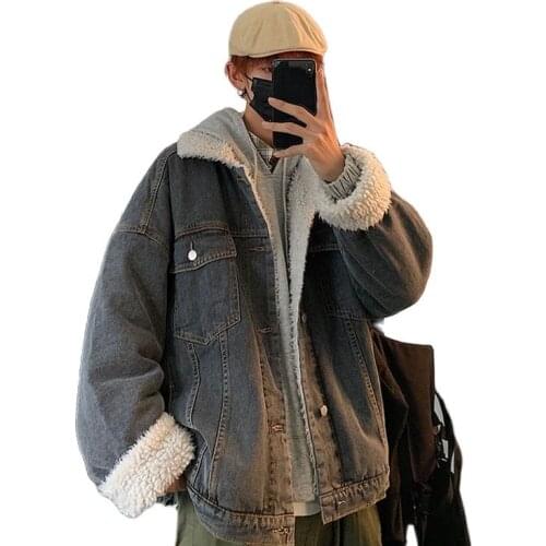 2020 Jackets Mens Winter New Lambs Wool Jeans Loose And Handsome Cotton Padded Jacket Solid Cotton Padded Jacket Size M-2XL