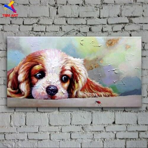 Pet Puppy Picture Hand Painted Modern Abstract Oil Painting On Canvas Wall Art Gift for Living Room Decoration No Framed CT046