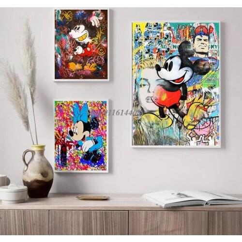 Canvas Painting Disney Anime Cartoon Banksy Mickey Mini Mouse Donald Duck Poster Prints Wall Art Pictures Kids Living Room Decor