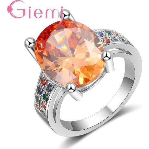 Classic Charming Yellow Round Crystal Stone Ring Party Shopping Wedding Jewelry 925 Sterling Silver and CZ For Lovely