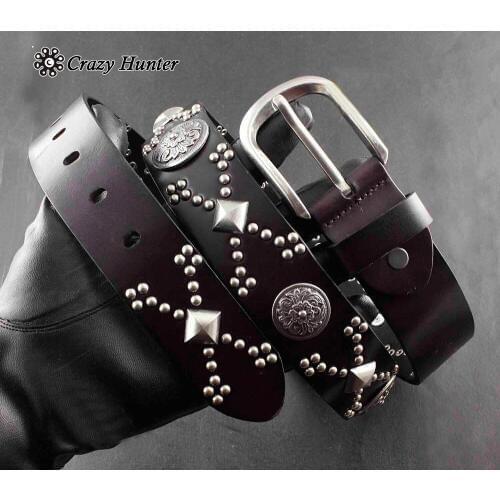 Cool! Biker Rock Motorcycle Metal Studded Real Cow Leather Belt For Men or Boys