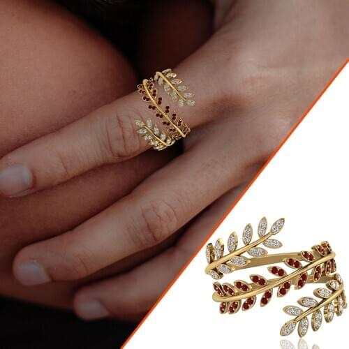 Rings Leaf Inlaid Zircon Adjustable Rings for Women Bohemian Bizuteria Jewellery Gift for Girlfriend Bijoux Femme Drop Shipping