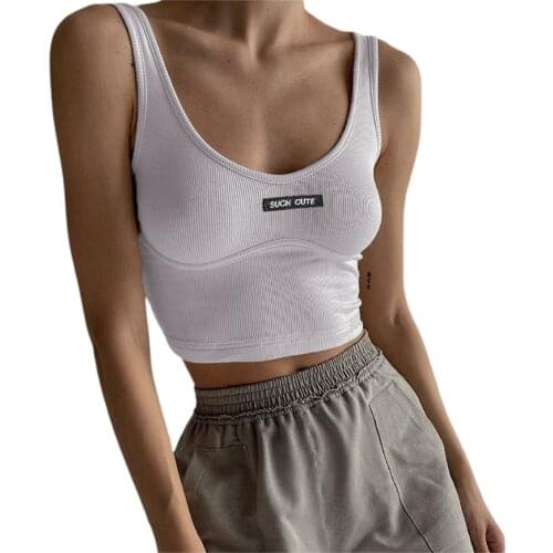 2021 Fashion Simple Sexy Tank Top Women Sleeveless V Neck Letter Embroidered Crop Top Sport Casual Cami Vest Tops Streetwear