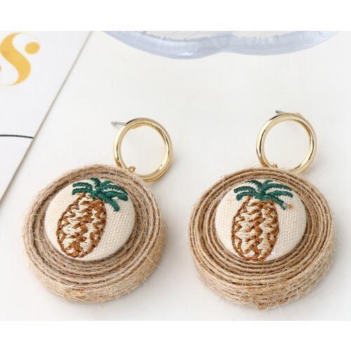 YAOLOGE Korean Style 2019 Fashion Handmade Straw Woven Wooden Pineapple Vine Rattan Earrings For Women Boho Drop Earring Gift