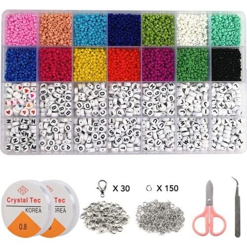 Flat Acrylic English Letter Puzzle Bead Box For DIY Bracelet Jewel Making Accessories Plastic Alphabet Glass Seed Beads Tool Set