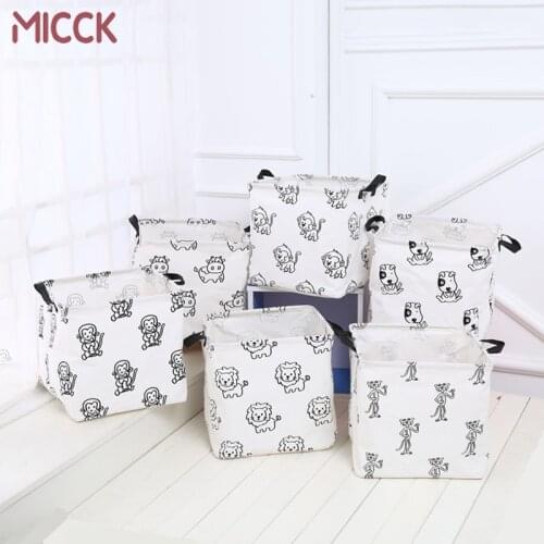 MICCK Cartoon Cotton Linen Desktop Storage Basket Sundries Storage Box Underwear Cosmetic Organizer Jewelry Stationery Container