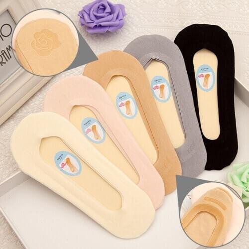 3 pairs High-grade combed cotton 2-ring silicone seamless socks anti-slip and anti-heel ice silk invisible sock slippers womens