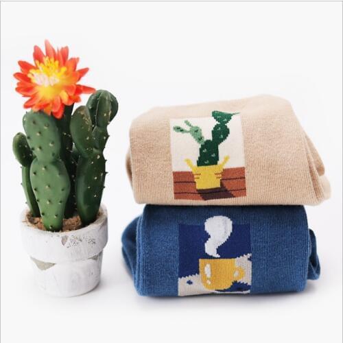 New 2018 Spring New Women Retro Art Abstract Oil Painting Cactus vase teapot teacup Series women Harajuku Design Funny Socks