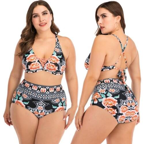 Printing Beach Seaside Vacation Vest Split High Waist Triangle Bikini Set Look Thin Two Pieces Women Swimsuit Bather Swimwear