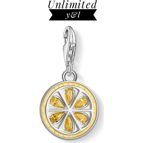 Yellow Lemon Slice Pendant Charms Fit Bracelet Necklace 2020 New European Bijoux Jewelry 925 Sterling Silver Women Men Gift