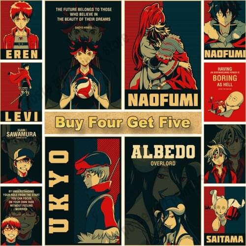 Classic Anime Character Series Poster Kraft Paper Jujutsu Kaisen Haikyuu Posters and Prints Home Decor Room Decoration Painting