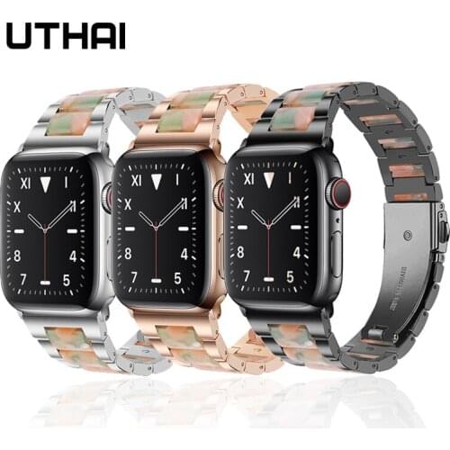 Metal & resin strap for apple watch band 44mm 40mm 38mm 42mm Replacement bracelet for iWatch series 3 4 5 6 se UTHAI G09