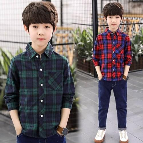 Boys Shirt Spring and Autumn Models 2018 Autumn Lapels In The Big Childrens Plaid Shirt Childrens Long-sleeved Plaid Shirt