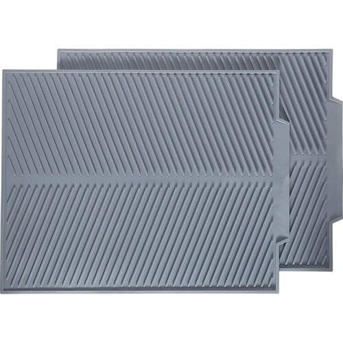 Multipurpose Silicone Dish Drying Mat Heat-Resistant Drain Mat Sink Mat Silicone Tripod Kitchen Counter 2 Pieces Gray