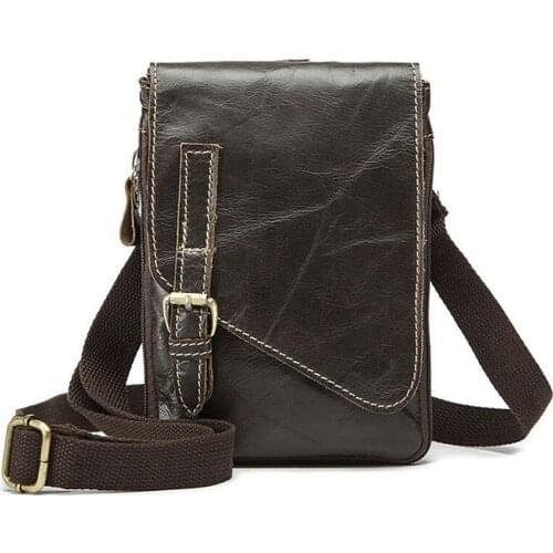 Hot Genuine Leather Sling Bag Work Hasp Crossbody Bags Men Sacoche Homme Soft Adjustable Belt Shoulder Male Bag Brown New