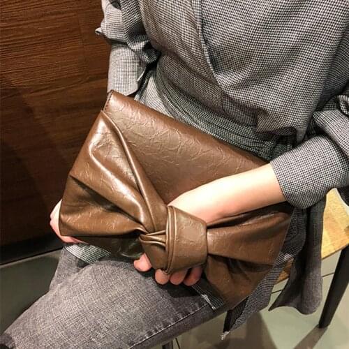 Oversize Bow-knot Clucth Handbag for Women High Capacity Shoulder Bag Soft Leather Crossbody Bag Girls Female Dressed Bolsas