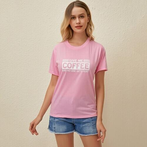 Female T Shirt Enjoy Coffee Letter Print T Shirts Womens Streetwear Basic Cotton Tees Cola Tshirt Harajuku Slogan Tops