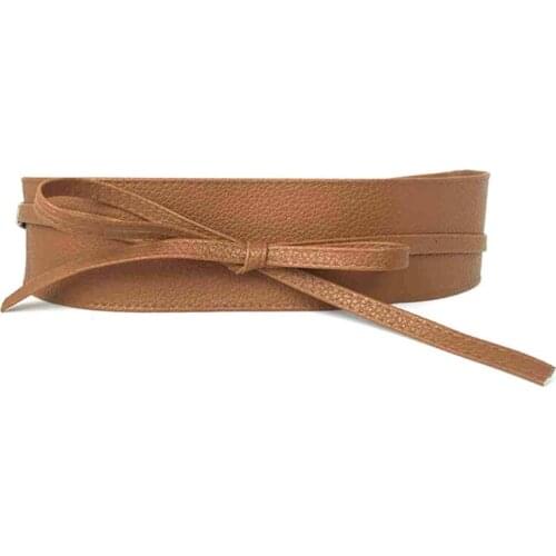 Women Soft Faux Leather Solid Color Waist Belt Bow Tie Wide Wrap Around Boho Corset Vintage Elegant Bodice Waistbnd