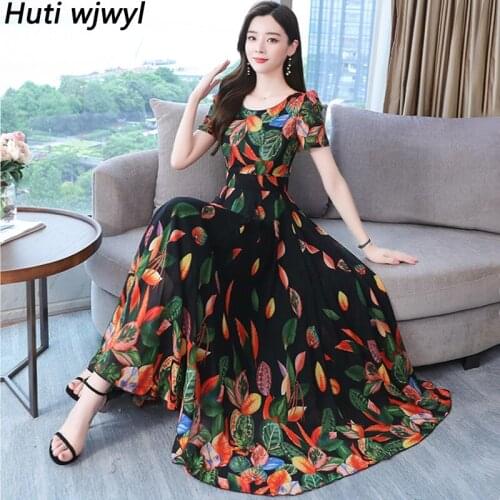 Plus Size Summer Bodycon Party Vestidos 2021 Elegant Floral Chiffon Beach Boho Sundress Vintage Casual Women Black Maxi Dresses