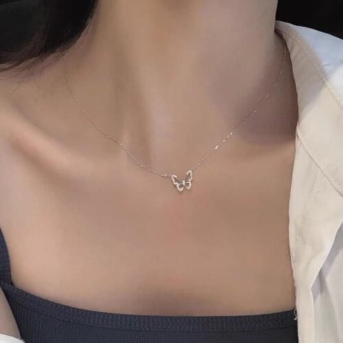 Gold Silver Hollow Butterfly Necklace With Zircon Shining Animal Choker Party Gift For Ladies 2021 Fashion Jewelry