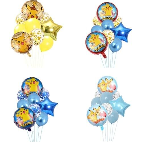 1set Pikachu Pokemon Cartoon aluminum balloon Children birthday party Sequined latex decoration Balloons on the wall of the room