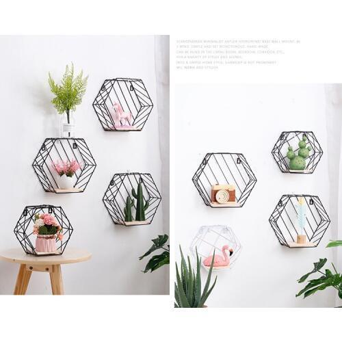 1PC Nordic Metal Grid Wall Hanging Shelf Rack Goods Convenient Storage Rack Holder Geometric Hexagon Figure Wall Decor JL 205