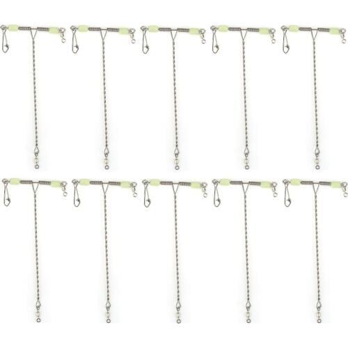 10Pcs Stainless Steel Luminous Beads Balance T-shape Fishing Swivel Snaps Fishing Lure Hook Connectors Rig Branch Balance 12cm