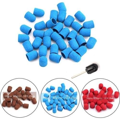 10PCS Sanding Caps Nail Drill Bits Milling Cutter Polishing Multi-size Rubber Handle Cleansing Keratin Exfoliating Gel Nail Tool