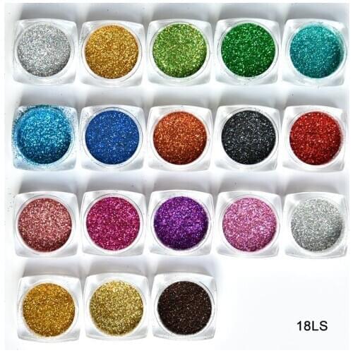 18Jar/set Holographic Colorful Ultra thin Laser Sparkly Glitter Powder 18 Colors Nail Art Chrome Pigment DIY Glitter Dust Powder