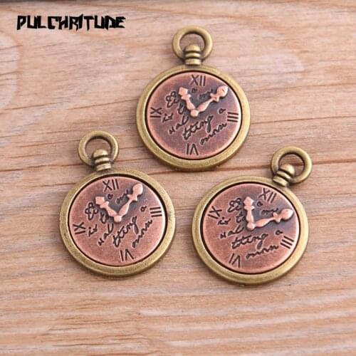 3pcs 24*33mm Metal Alloy Bronze+Copper Paste Alarm Clock DIY Charms Pendants for Jewelry Making DIY Handmade Craft