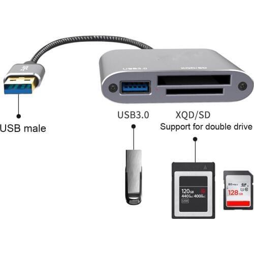 3 in1 USB 3.0 Multi-function Fast Transmission XQD Micro-SD Memory Card Reader High Speed Transmission Card Reader