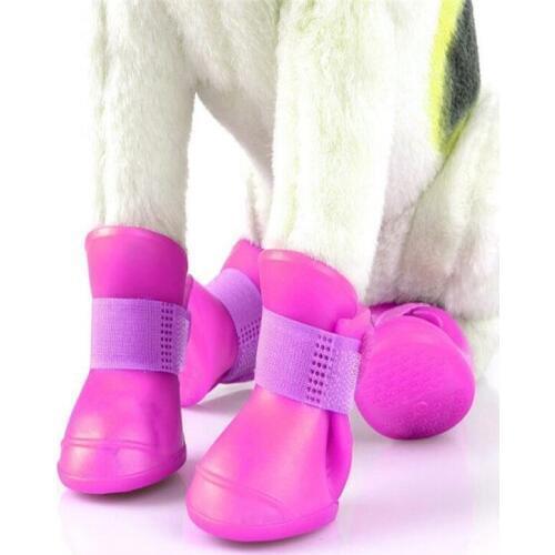 4 piece set / 7 color foot protection dog shoes cat dog shoes waterproof non-slip candy color rain shoes pet supplies S-2XL
