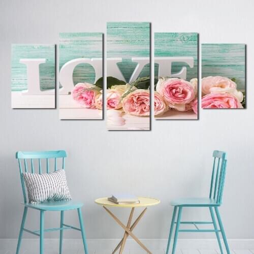 5 Pieces Wall Art Print Canvas Painting Letter LOVE HOME Pictures For Home Living Room Bedroom Elegant Decoration Poster No Fram