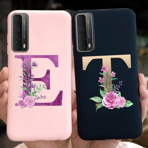Alphabet Letter Name Flower Silicone Phone Cases For Huawei P Smart 2021 Case Soft TPU Back Cover For Huawei P Smart Psmart 2021