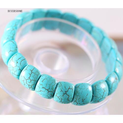 Free Shipping Stretch Handmade Women Jewelry Gift Natural Stone Beads Green Howlite Bangle Bracelet 8" 1Pcs RH596