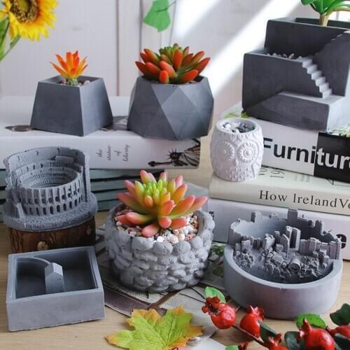 Cement Flower Pot Silicone Mold Bonsai Model Making Potted Homemade Succulent Concrete Handmade Aromatherapy Plaster Mold