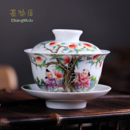 Changwuju in Jingdezhen Cups & Saucers chinese tea cup big size hand painted famille rose Kung -Fu tea cup cover Eco-Friendly