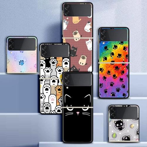 Case For Samsung Galaxy Z Flip 3 5G Funda ZFlip3 Luxury Black PC Hard Shockproof Back Phone Coque Shell Cute Catch Cartoon