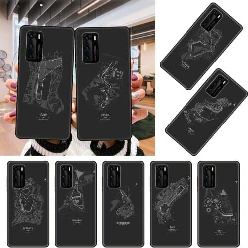 Phone Case For Huawei P20 P30 P40 P Smart Z 2019 P10 Mate 30 10 20 Lite Pro Black Cover Funda 3D Formula 1 Racing Circuit