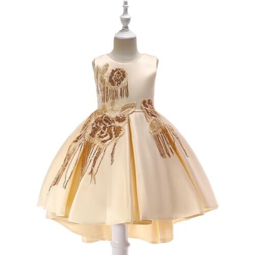 2021 European and American Girl Tuxedo Childrens Sleeveless Sequin Dress Satin Decal Princess Fishtail Skirt